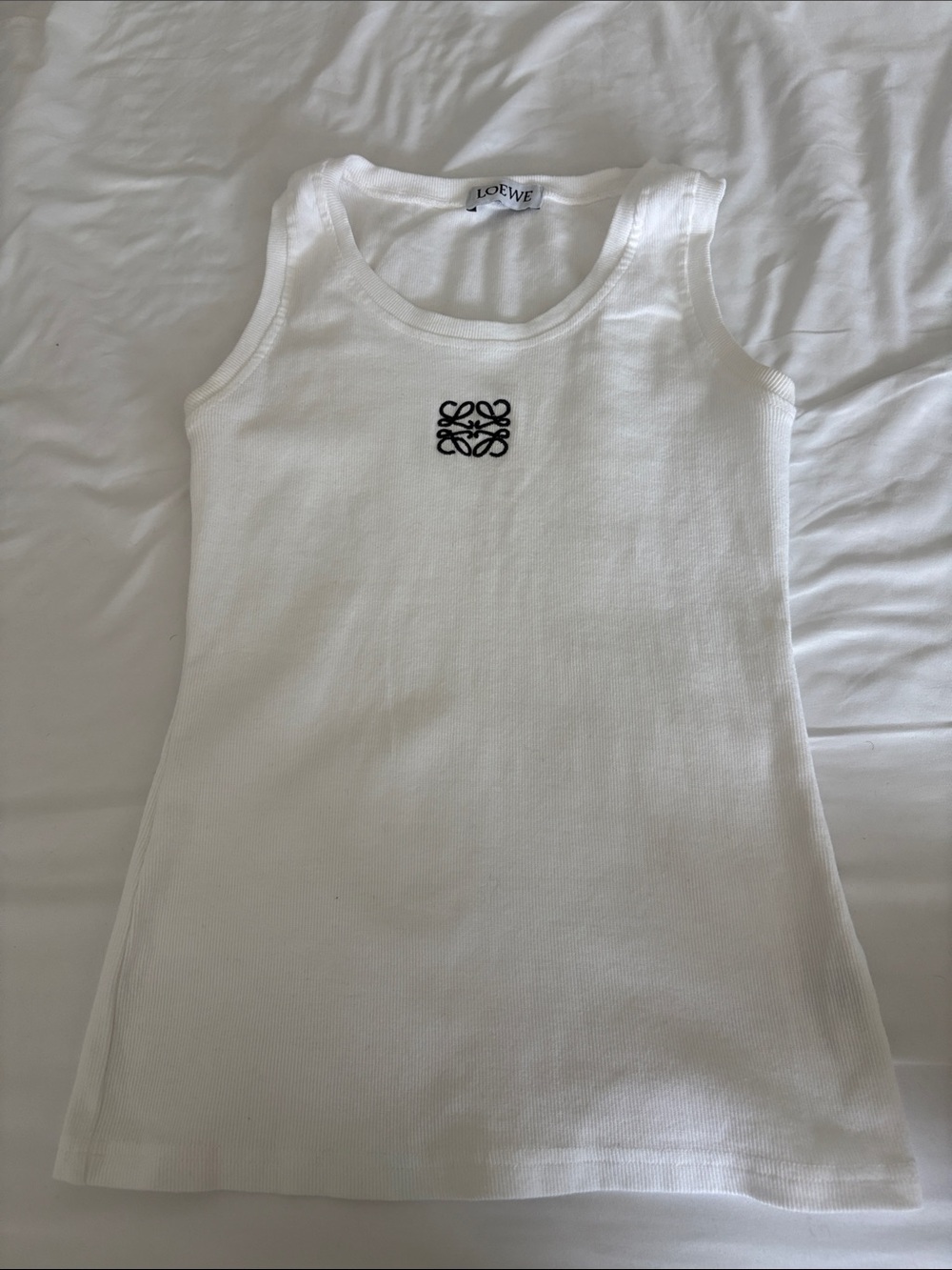 Loewe White Ribbed Kids Tank with Black Anagram Emblem